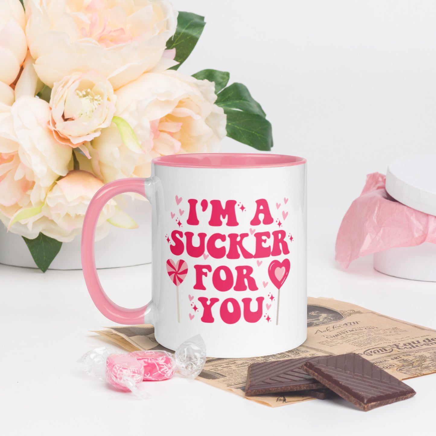 I&#39;m A Sucker For You Pretty Mug, Valentines Mug, Retro Valentines Mug, Funny Valentines Mug, Single Valentines, Gift for Her