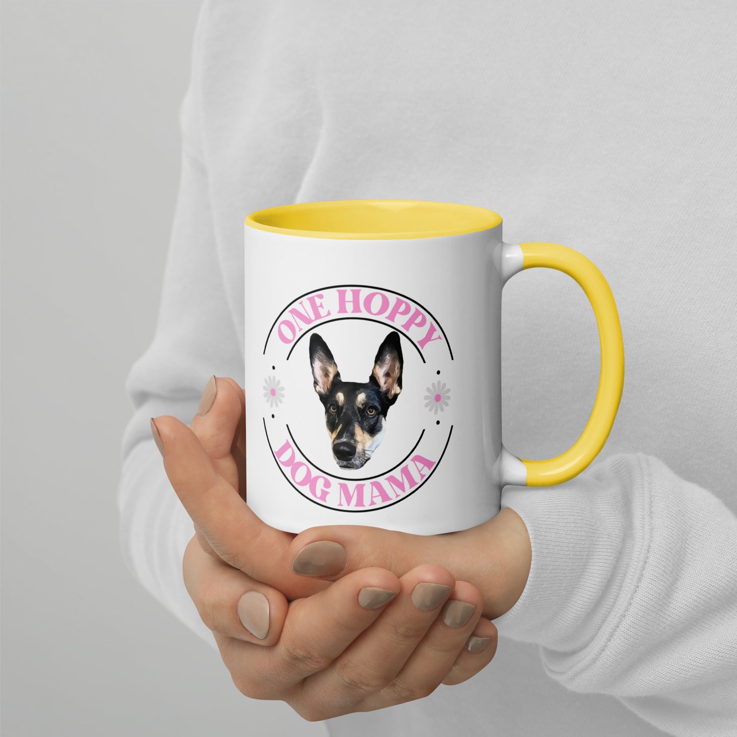 Personalized Pet Photo One Hoppy Dog Mom Colored Mug, Custom Mug, Dog Lover Mug, Spring Mug, Dog Lover Gift