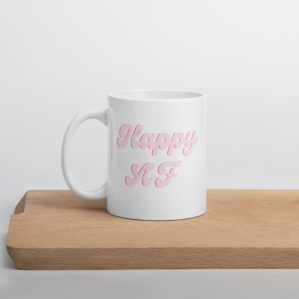 Pink happy af mug, happy mug, cute mug, positivity