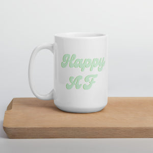 Green happy af mug, cute mug, happy, positive, cute mug